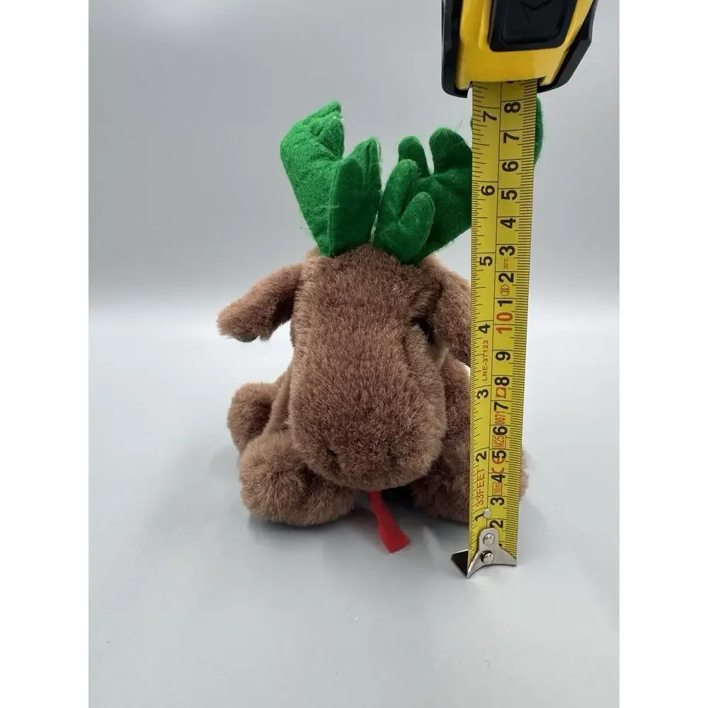 US Tops Merchandising Corp Brown Moose Reindeer Plush W/ Green Antlers 6”